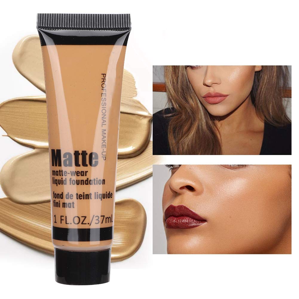 Matte + Liquid Foundation Makeup, 37ml Moisturizing Concealer Liquid Foundation Makeup Oil Control Face Foundation for Dark Skin