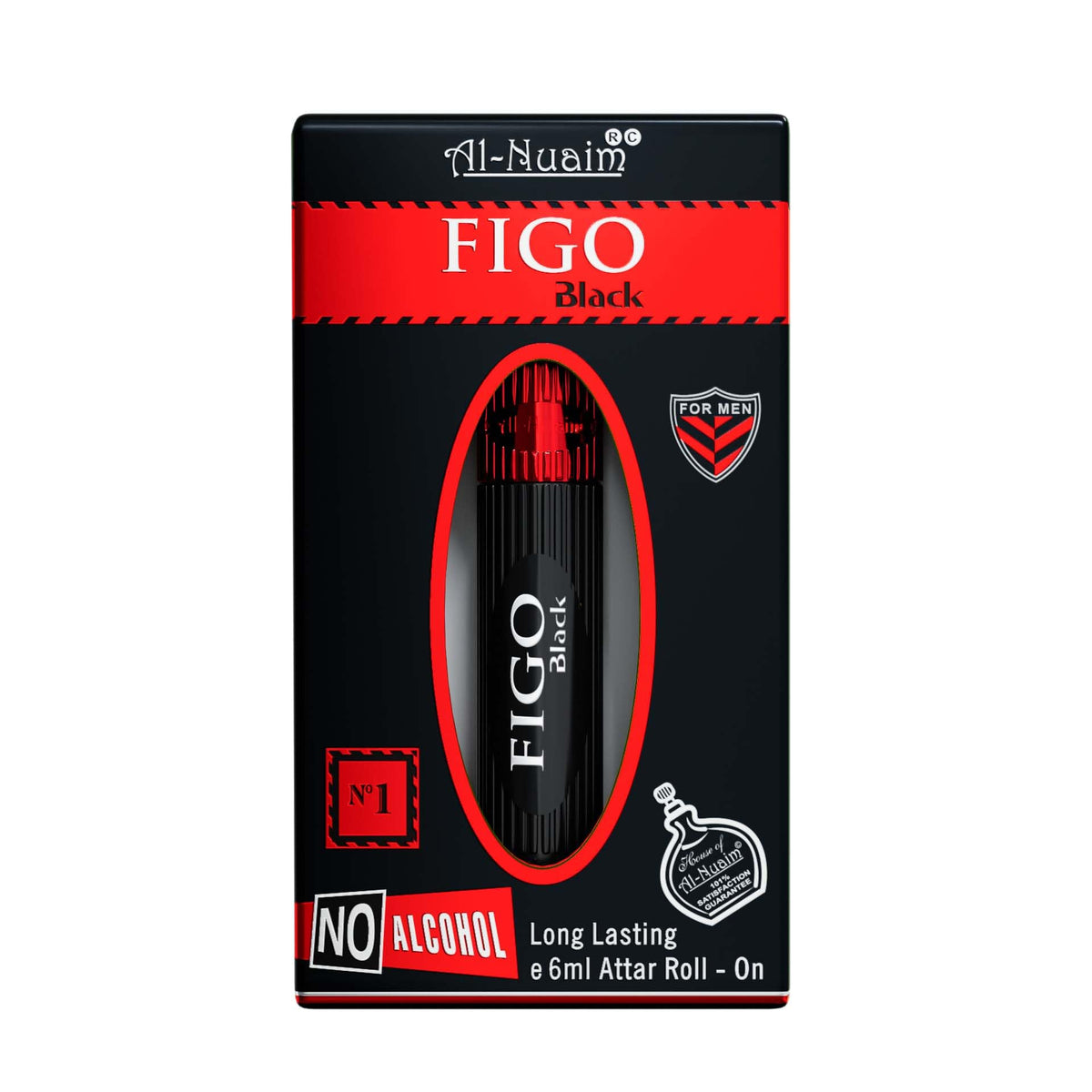 Al-Nuaim Figo Black Alcohol Free Attar Roll On for Men - Pack of 4 (6ml Each) | Exquisite & Long Lasting Fragrance