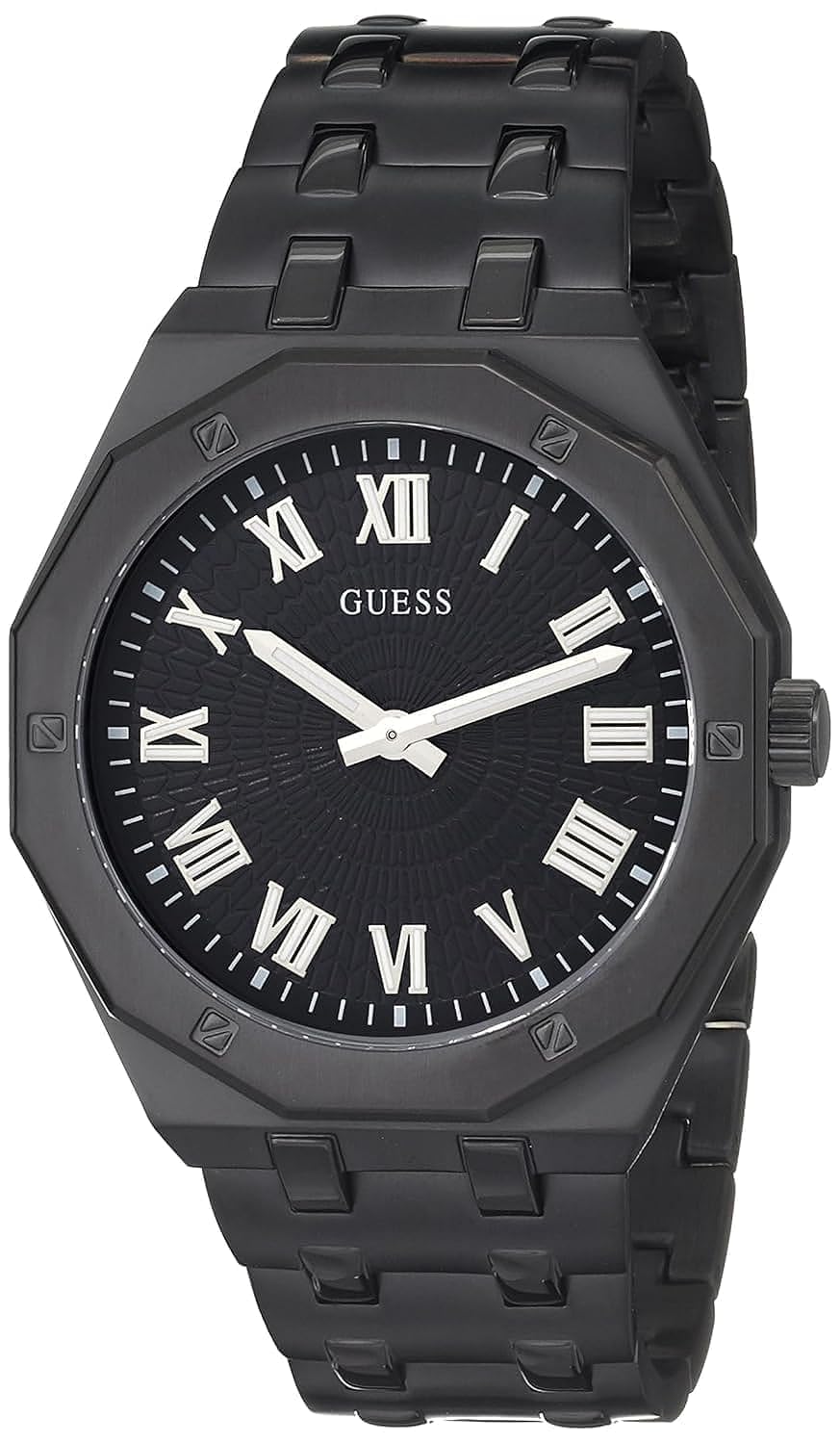 GUESS Men's 42mm Watch - Silver Tone Strap Black Dial Silver Case