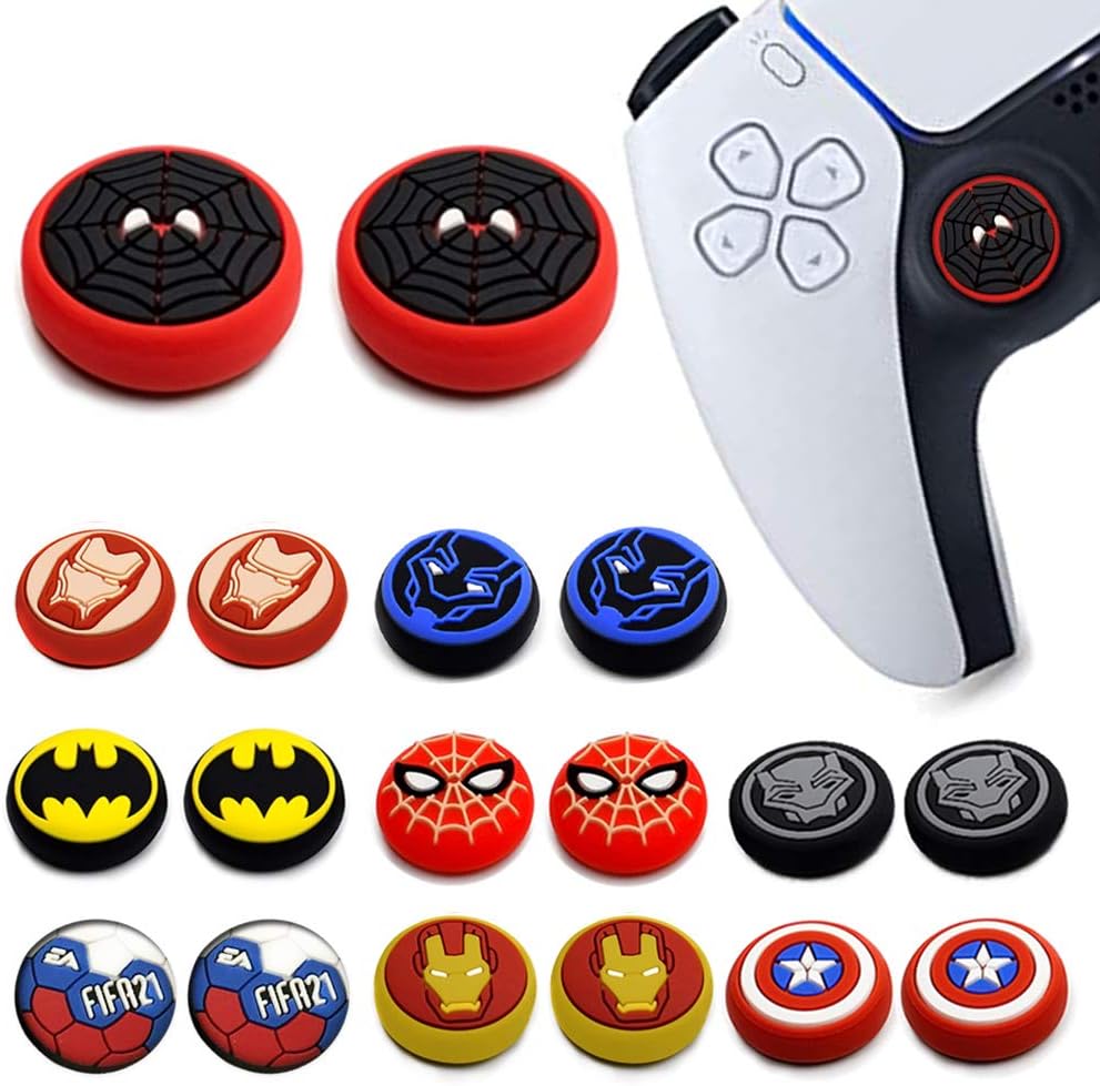 Jaeespon Analog Thumb Grip Stick Cover, Dualsense Wireless Controllers Game Remote Joystick Cap, Non-Slip Silicone Handle Protection Cover for PS5/PS4/Xbox one/360/Nintendo Switch PRO (Black Spider-Man)
