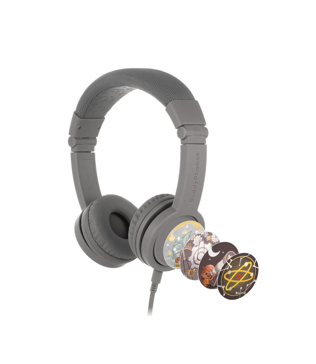BuddyPhones Explore+ Kids Headphones, Foldable and Durable, Built-in Audio Sharing Cable with Built-in Microphone, Best for Kindle, iPad, iPhone, and Android Devices, Matte Grey, Wired