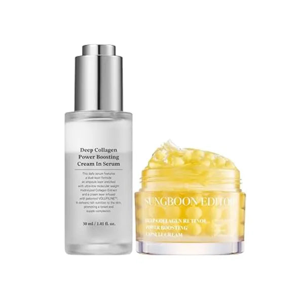 SUNGBOON EDITOR Fine Line Care Duo Cream in Serum & Collagen Capsule Cream, Deep Wrinkle Care, Glass Skin, Elasticity for Aged Skin, Face Moisturizer, Gifts for Mom, Korean Skin Care
