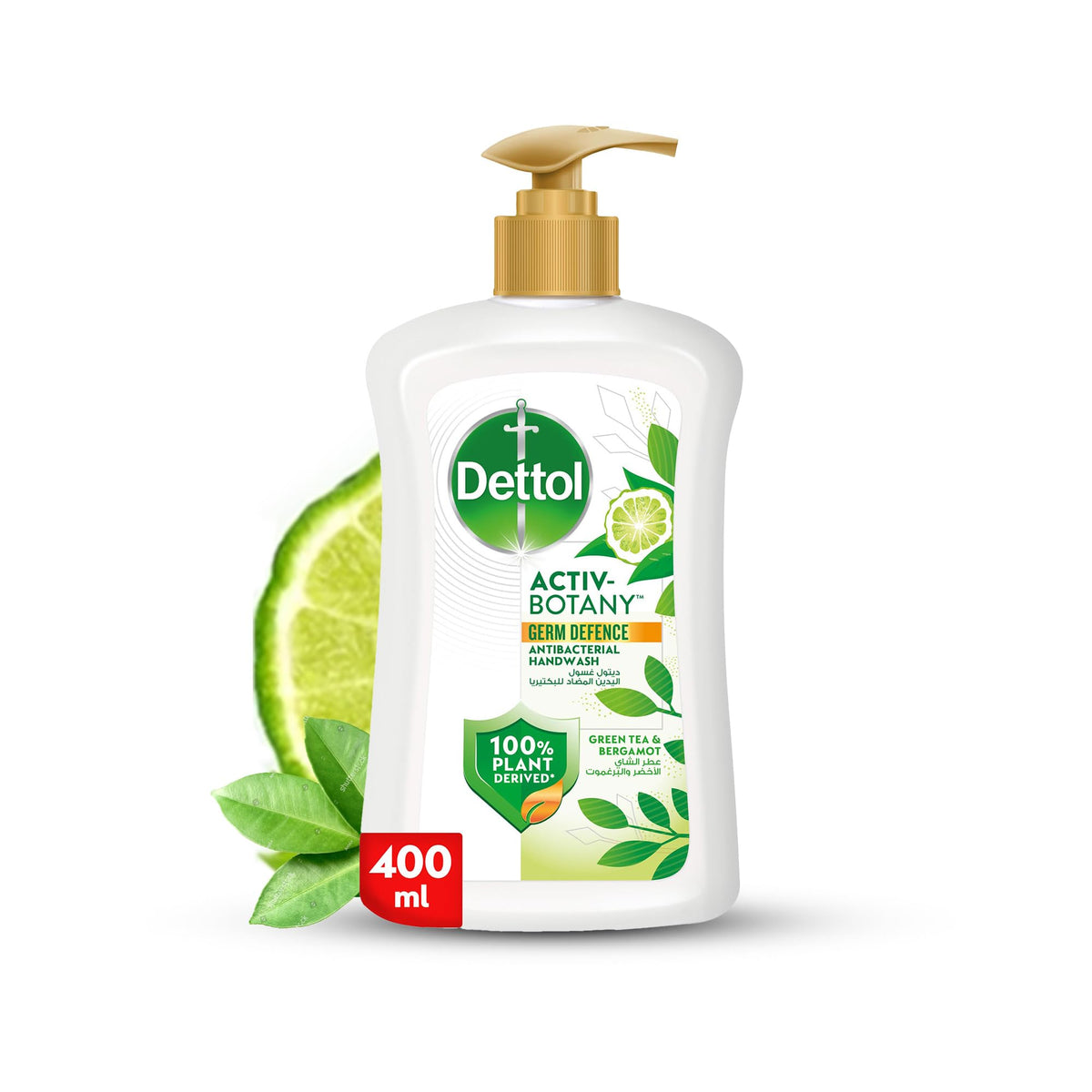 Dettol Activ-Botany Antibacterial Liquid Handwash, Green Tea & Bergamot Fragrance, 100% Plant-Derived Ingredients, 400ml