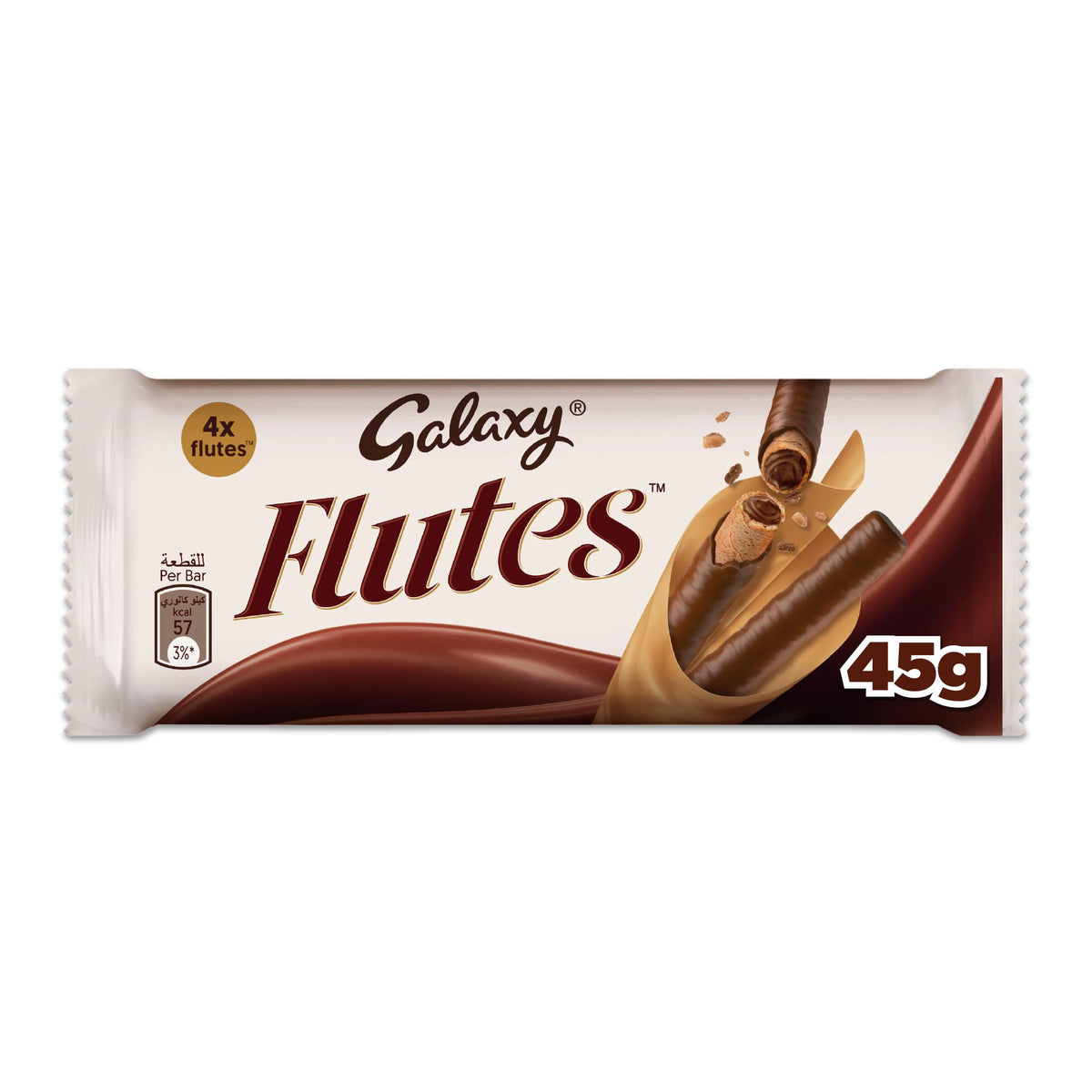 Galaxy Flutes Chocolate Fingers, Soft Silky Chocolate Filling Within the Wafer Crisps - 45g (Pack of 12)