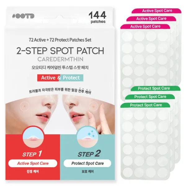 OOTD Caredermthin 2-Step Spot Patch (144 Dots) - Korean Skincare Patch Set for Targeted Blemish Care – Pre & Post Care