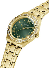 GUESS US Women's Gold-Tone and Green Analog Watch