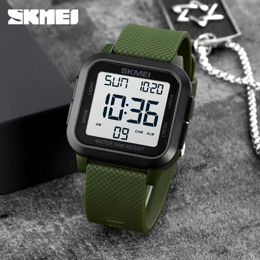 SKMEI Digital Watch - Waterproof Digital Sports Watch with Stopwatch Alarm Countdown Dual Time, EL Backlight Display Digital Watches 42mm Nylon Strap Unisex Wrist Watches for Men Women - Green
