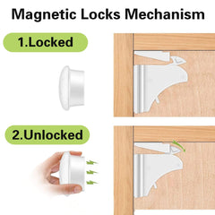 ECVV Child Safety Magnetic Cabinet Locks with Key Invisible Baby Proofing Toddlers Safety Locks for Kitchen Cupboards Drawers Magnetic Child Locks Baby Latches, No Tools Required (4 Locks + 1 Key)