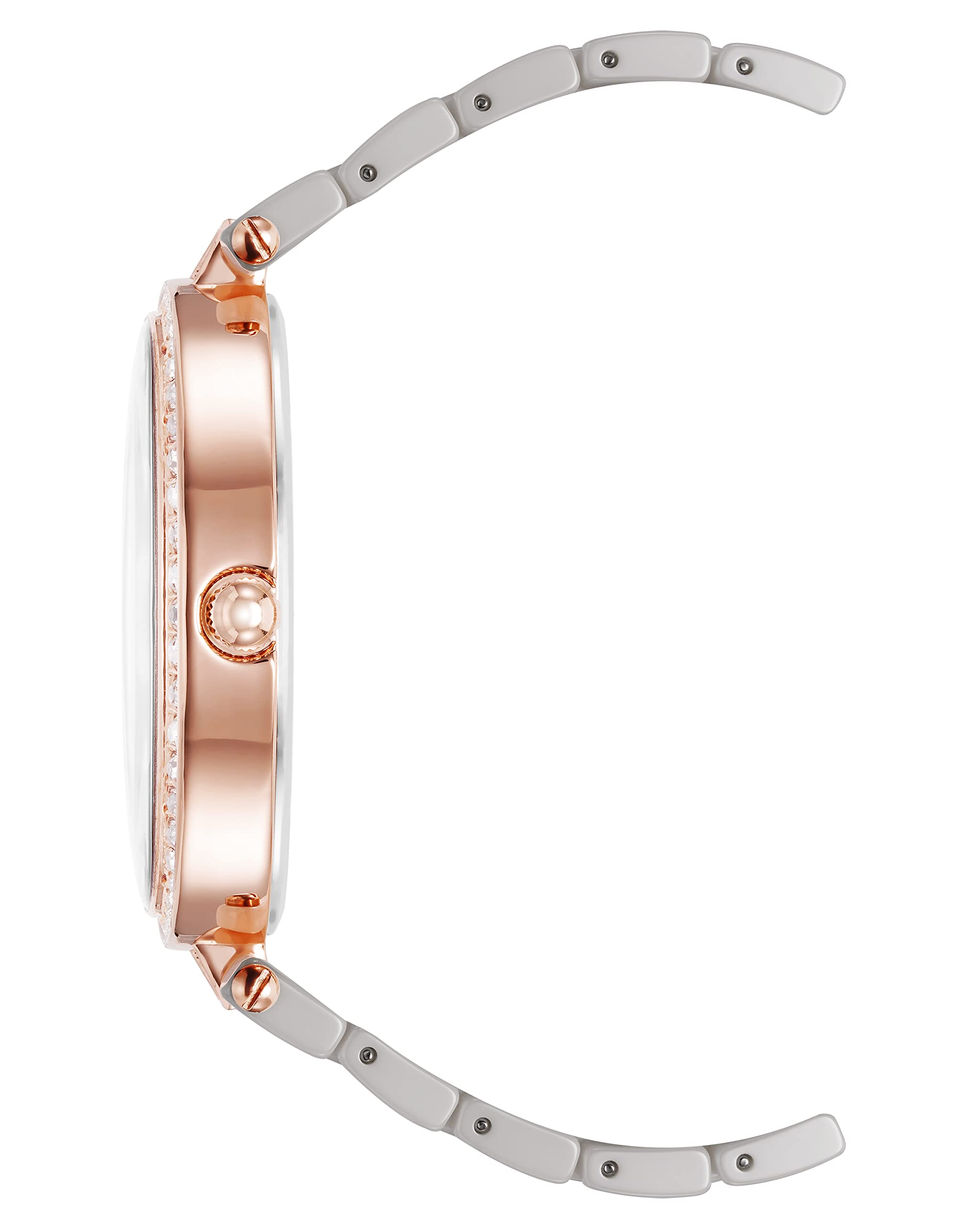 Anne Klein Women's Premium Crystal Accented Ceramic Bracelet Watch, AK/3900, Taupe/Rose Gold