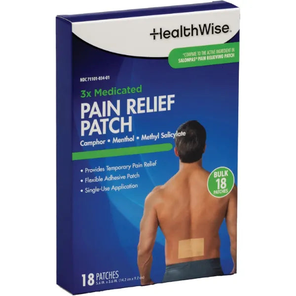 HealthWise Medicated Pain Relief Patch for Back & Large Areas, 18 Count