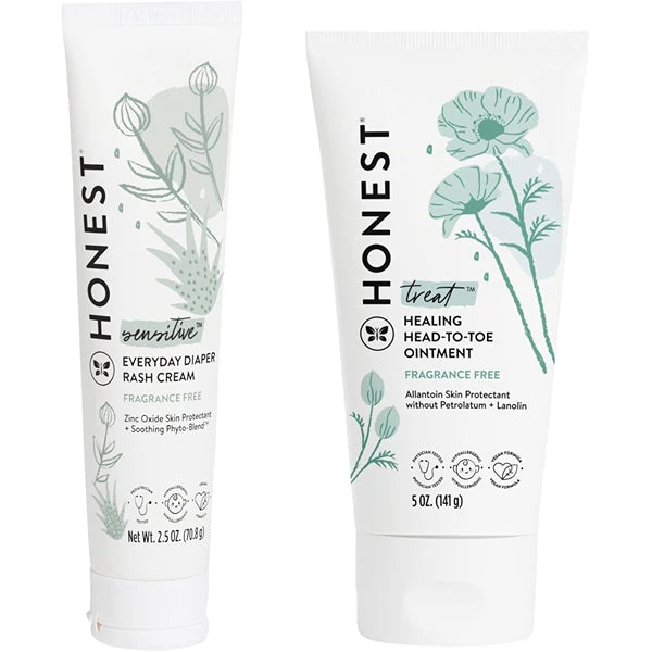 The Honest Company Head to Toe Healing Ointment + Diaper Rash Cream Bundle | Multi-Purpose Baby Skin Protectant | Hypoallergenic, Fragrance-Free, Cruelty-Free | 5 oz & 2.5 oz