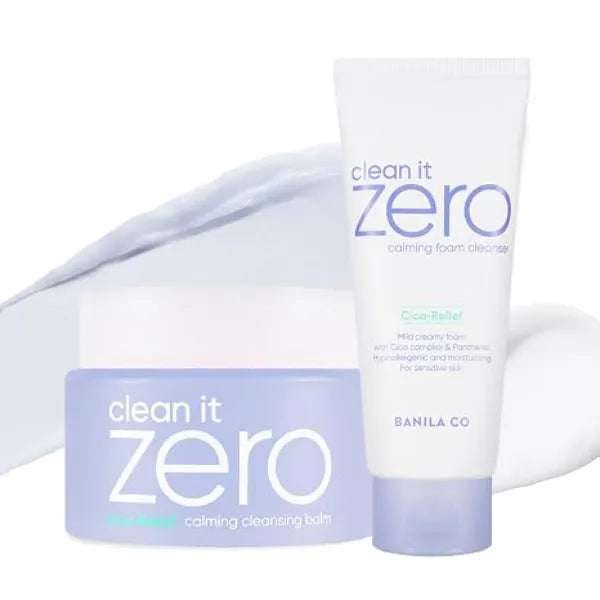 BANILA CO Clean It Zero Calming Double Cleanse Set Calming Cleansing Balm 100ml + Foam Cleanser 150ml CICA, Madecassoside Korean Vegan Cleanser for Sensitive Skin