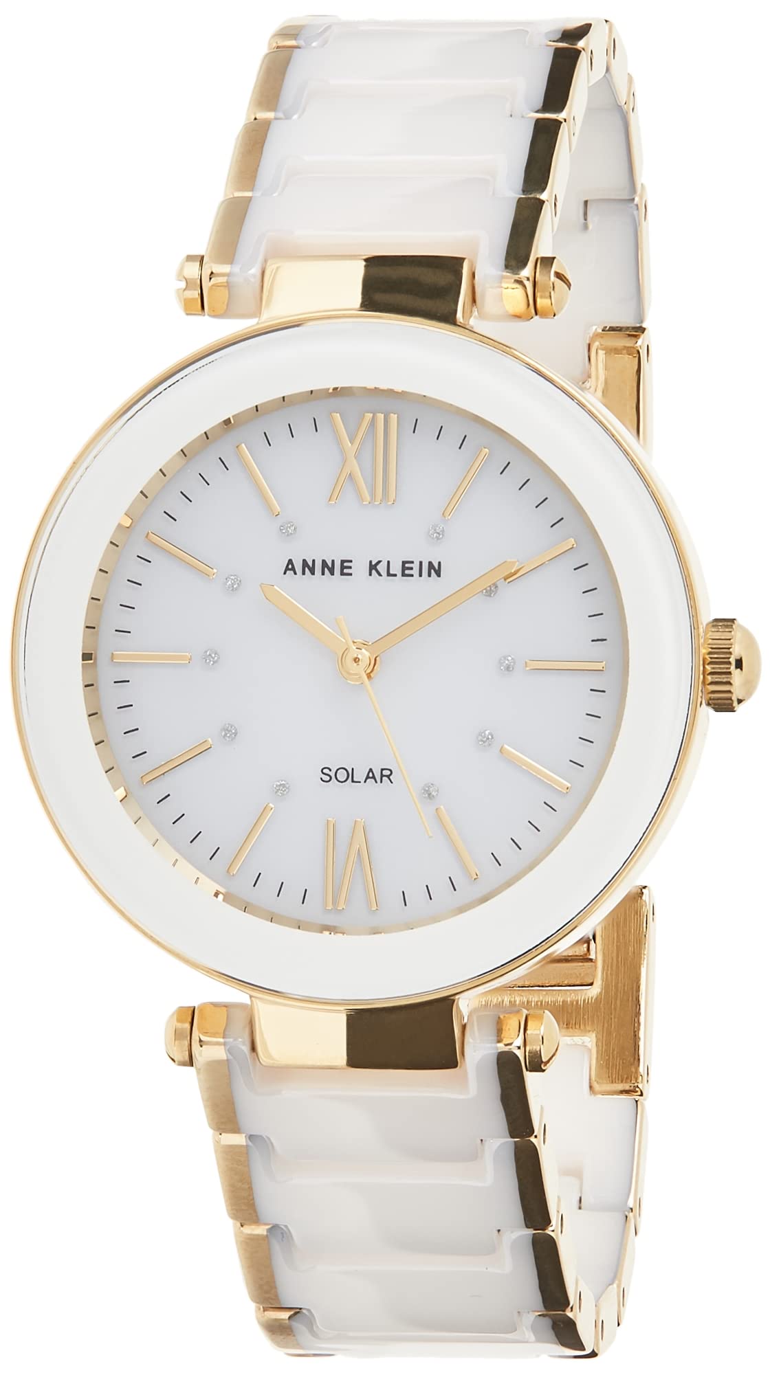 Anne Klein Women's Solar Powered Watch with Analog Display and Ceramic Bracelet AK3844WTGB White