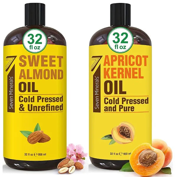 Seven Minerals Pure Sweet Almond Oil & Pure Apricot Kernel Oil, 32 Fl Oz Each