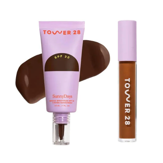 Tower 28 Swipe Serum Concealer in 18.0 + SunnyDays SPF 30 Tinted Moisturizer in 65 - Hydrating Medium-Full Coverage Concealer + 2-in-1 Buildable Coverage Foundation + Mineral Sunscreen - 2 Count