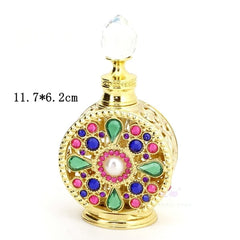 Leadigol 10ML Dubai Arabic Style Rhinestone Perfume Bottle,Portable Bottle Cosmetic Container Alloy Golden Packaging Essential Oil Empty Refillable Bottles
