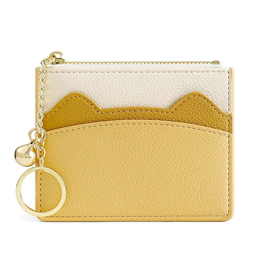 Valentoria Slim RFID Blocking Card Holder Small Pocket Wallet Keychian Zipper Coin Purse Minimalist Leather Cash & Coin & Cards Case for Women Men (Z2-Yellow)