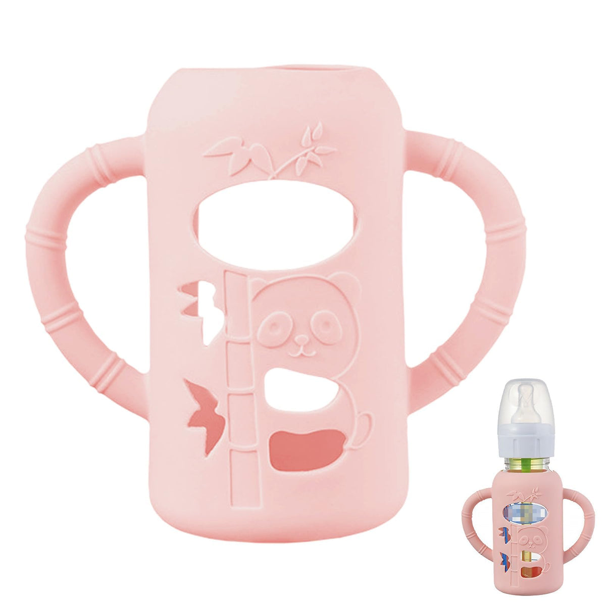 Tazweeq Silicone Sleeves for Natural Glass Baby Bottles, Baby Bottle Holder with Easy Grip Handles, Baby Feeding Handle Easy Carry Handle, Universal Fits for Infant Feeding Support (Pink)