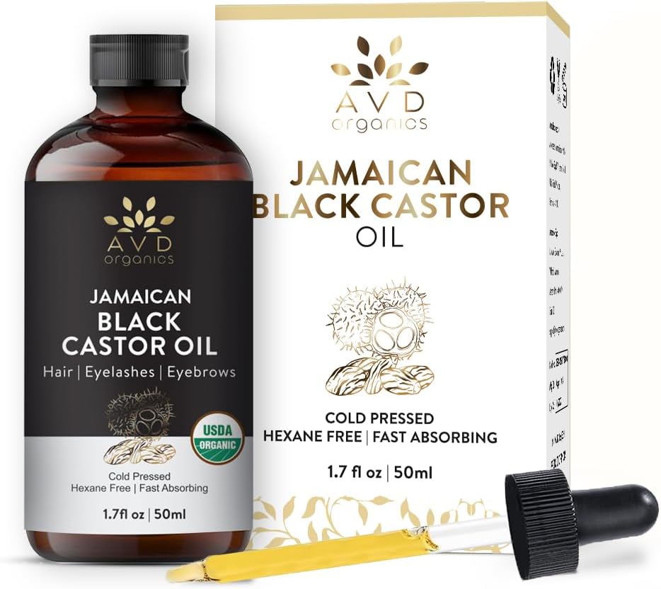 AVD Organics Jamaican Black Castor Oil | 100% Pure and Natural - Premium Grade Oil for Hair, Eyelashes and Eyebrows - Carrier Oil - Hair and Body Oil 50ML