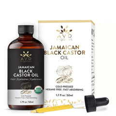 AVD Organics Jamaican Black Castor Oil | 100% Pure and Natural - Premium Grade Oil for Hair, Eyelashes and Eyebrows - Carrier Oil - Hair and Body Oil 50ML