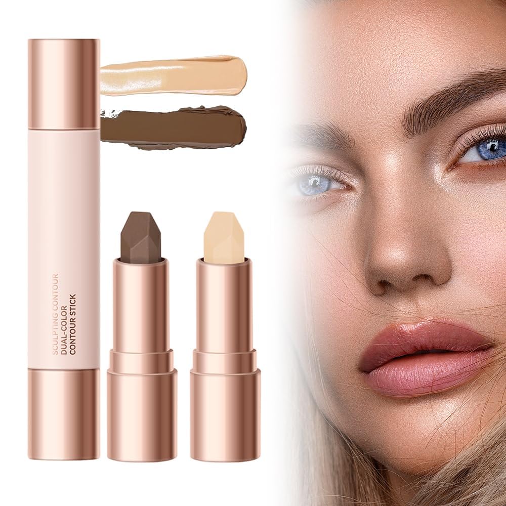 Azonee Cream Contour Stick, Upgrade 2 In 1 Double Ends Matte Contour Stick, 1Pcs Natural Matte Cream Bronzer and Contour Stick Lasting Creamy Sculpting Double Headed Makeup Contour Stick