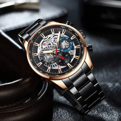 CURREN 8391 Top Luxury Brand Men's Casual Sports Watch Men's Watch, Waterproof Luminous Stainless Steel Men's Wrist Watch - BLACK