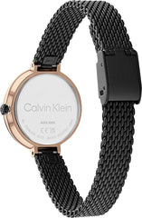 Calvin Klein Minimalistic T Bar 28Mm Mesh Women's Black Dial, Ionic Plated Black Steel Watch + Calvin Klein Minimal Linear, Women's Bangle