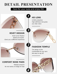 AEVOGUE Oversized Rimless Diamond Cutting Sunglasses for Women (AE0534) - Brown