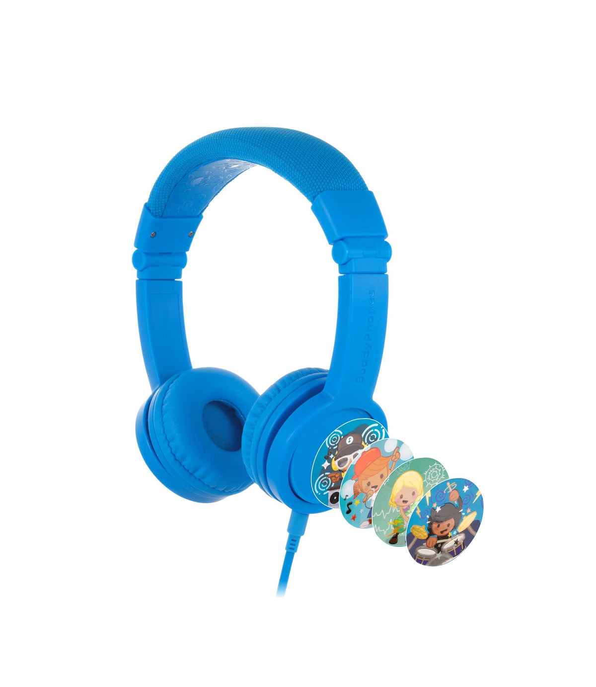 BuddyPhones Explore Plus Kids Headphones by Onanov, Foldable and Durable, Built-in Audio Sharing Cable with Built-in Microphone, Best for Kindle, iPad, iPhone, and Android Devices, Cool Blue, Wired