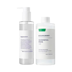 EQQUALBERRY Swimming Pool Toner & Daily Glow Gel Cleanser Set Exfoliating Toner with Pretease for Sensitive Skin Deep Hydrating & Moisturizing Korean Skincare EWG Green