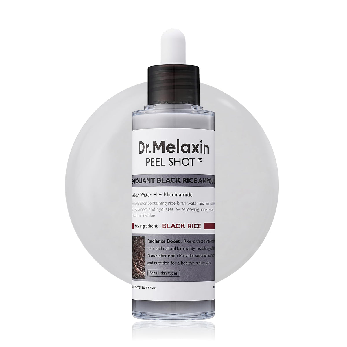 Dr.Melaxin Peel Shot Glow Black Rice Peeling Ampoule, Soft Exfoliating Face and Body Scrub Dead Skin Cells, Blackheads Remover for All Skin Types, 80ml