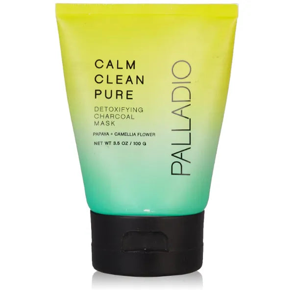 Palladio Calm Clean Pure Detoxifying Charcoal Face Mask, Deep Cleans Skin, Visibly Reduces Pores, Refreshes Skin, Removes Oil that leads to blackheads, Black Mask, Made with Papaya & Camellia, 3.5 oz