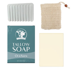 Beef Tallow Soap Bar, All Natural Grass Fed Tallow Soap for Face & Body, Deodorant Soap with Soap Box & Foaming Net Set, Handcrafted Natural Soap Bar for Skin Moisturizing