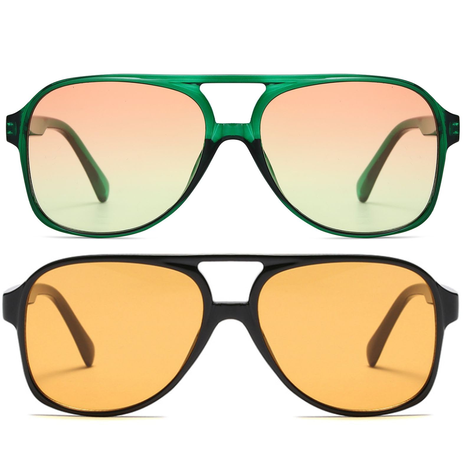 Freckles Mark Vintage Retro 70s Sunglasses for Women Men Classic Large Squared Aviator Frame UV400 Trendy Orange Glasses