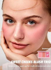 SHEGLAM SWEET CHEEKS BLUSH TRIO- 3 COLOR POWDER BLUSH PALLETTE LONG LASTING HIGH PIGMENTED PORELESS MATTE CHEEKS ALL-DAY BLUSHER - ENAMORED