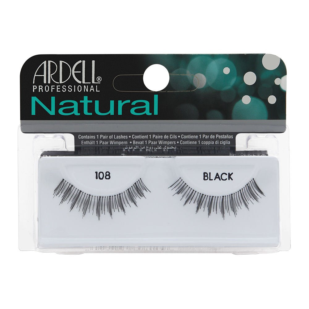 Ardell Professional Natural Lashes, Lightweight, Reusable & Easy To Apply Strip Eyelashes, #108, Demi Black