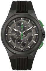 Bulova Men's Maquina Sport Black Ion-Plated Stainless Steel Case, 6-Hand Chronograph Quartz Watch with Matte Black Silicone Strap, Sapphire Crystal - Black