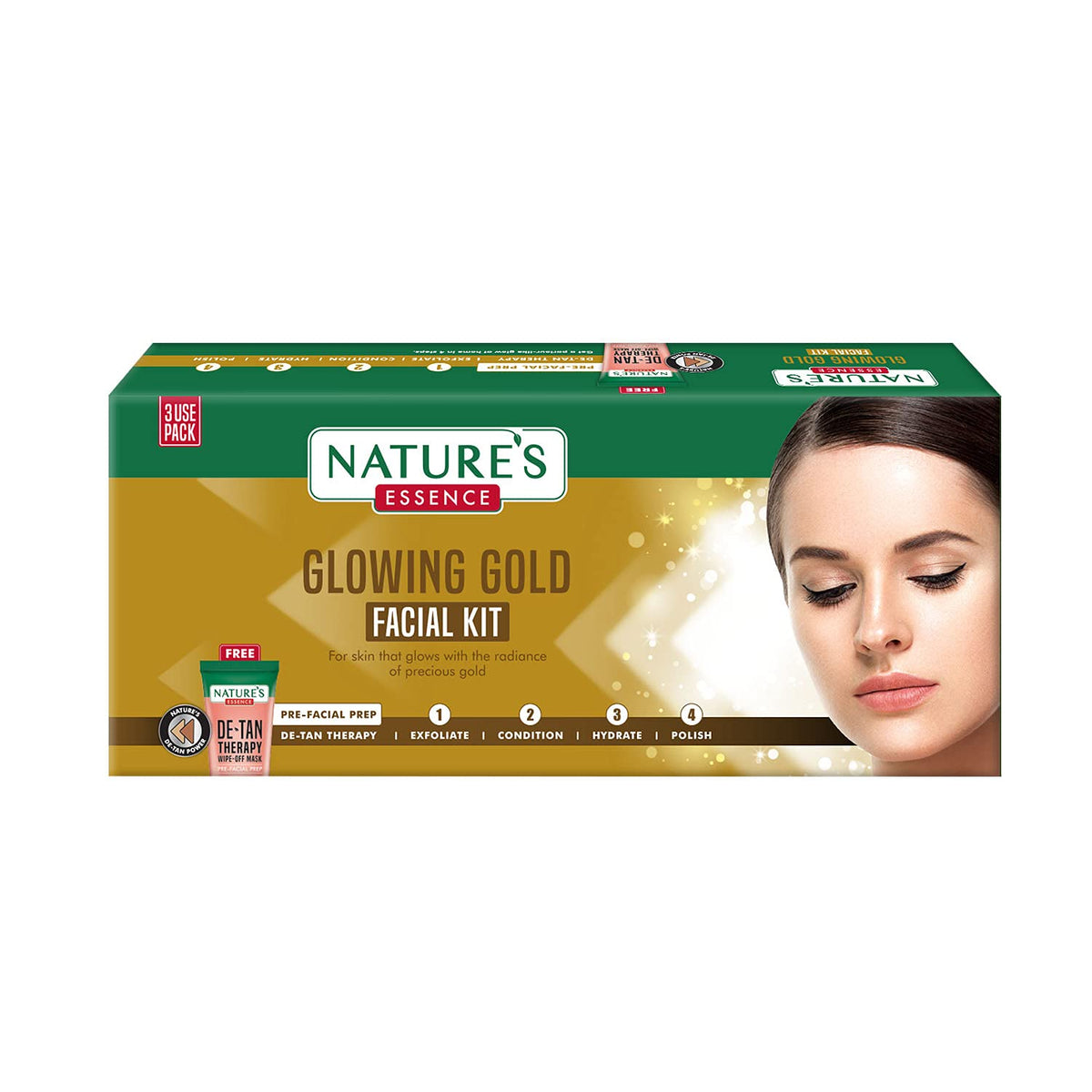 NATURES ESSENCE Glowing Gold Facial Kit (60Grams+15ML)