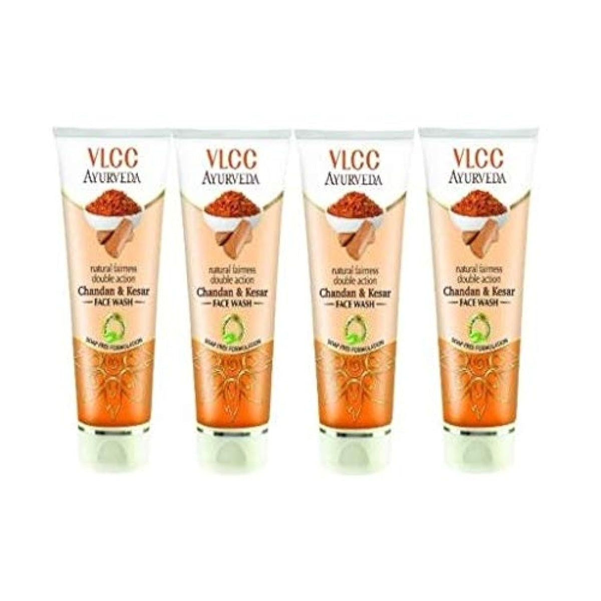 VLCC Ayurveda Natural Fairness Double Action Chandan & Kesar Face Wash - 100ml - Pack of 4