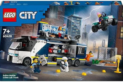 LEGO City Police Mobile Crime Lab Truck Toy for 7 Plus Year Old Boys, Girls & Kids, Vehicle Set with Quad Bike, 2 Officer, 1 Scientist and 2 Crook Minifigures for Pretend Play, Birthday Gifts 60418