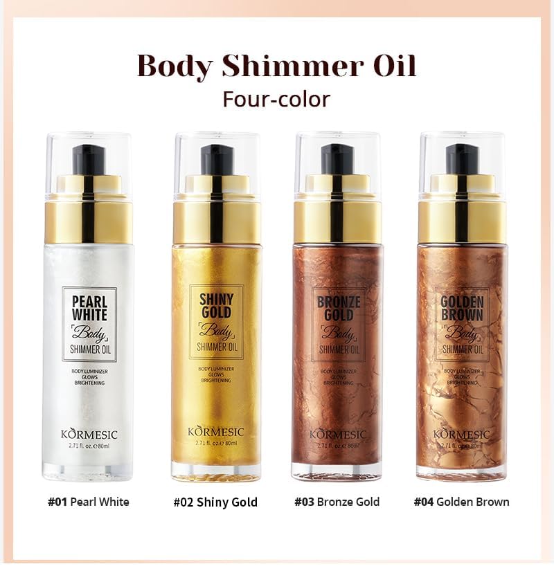 KASTWAVE Shimmer Body Oil, Summer Body Glitter Moisturizing Light Shimmer Glow Non-Sticky, Party Body Luminizer and Illuminator Smooth (2 Colors Pearl White & Shiny Gold)