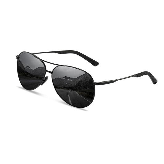 YUKANNA Sunglasses for Men Women Pilot Polarized Sun glasses with UV 400 Protection Metal Frame for Driving Golf Fishing - Black Grey Lens/Black Frame