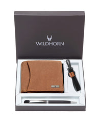WildHorn® RFID Protected Genuine Leather Wallet & Gift Combo for Men - Tan H M