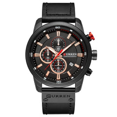 CURREN Men Leather Strap Military Watches Men's Chronograph Waterproof Sport Wrist Date Quartz Wristwatch Gifts (Black Black)