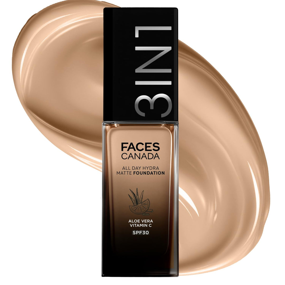 FACESCANADA All Day Hydra Matte Foundation | 3-in-1 Foundation + Moisturizer + SPF 30 | 24 HR Aloe Hydration & Vitamin C | 10HR Long Wear | Medium to High Buildable Coverage | Medium Natural 022 | 2