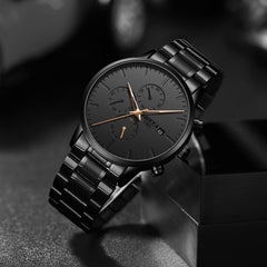 NIBOSI Men's Watches Analog Minimalist Black/Gold Dial Watches for Men Business Chronograph Military Casual Wrist Watches Stainless Steel Strap Date