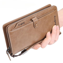 Mens Wallet Long Style Card Holder Male Purse Zipper Large Capacity PU Leather Wallet (Brown)