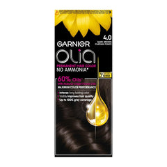 Garnier Permanent Hair Dye, Intense, Long-lasting Colour, Up to 100% Grey Hair Coverage, No Ammonia, 60% Oils, Olia, 4.0 Dark Brown