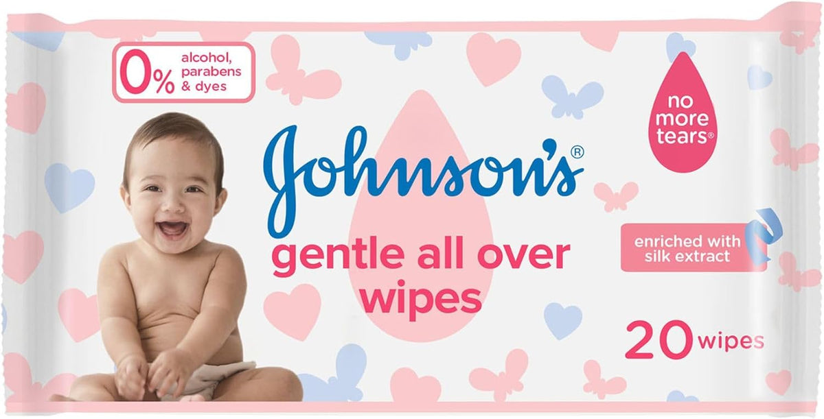 Johnson's Baby Wipes - Gentle All Over, Soft and Soothing Baby Wipes for Delicate Skin 20 Count (Pack of 1)