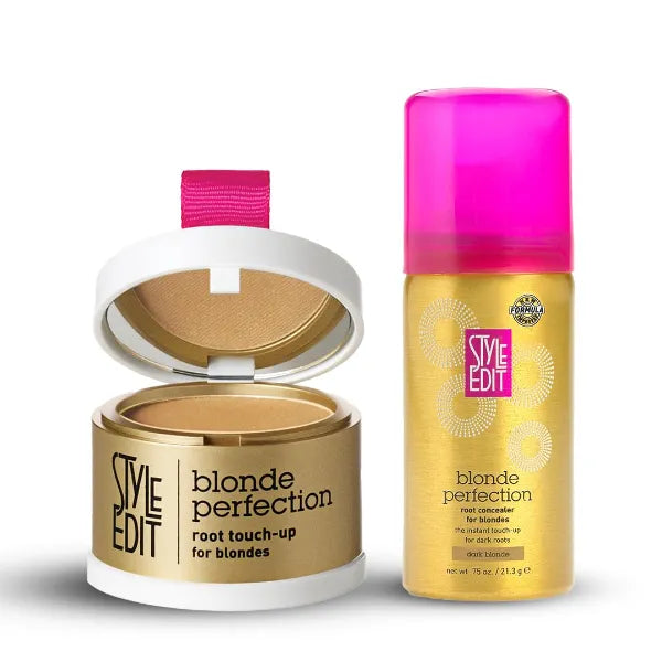 Style Edit Travel Size Root Concealer and Touch Up Powder Duo to Cover Up Roots and Grays, Dark Blonde Hair Color